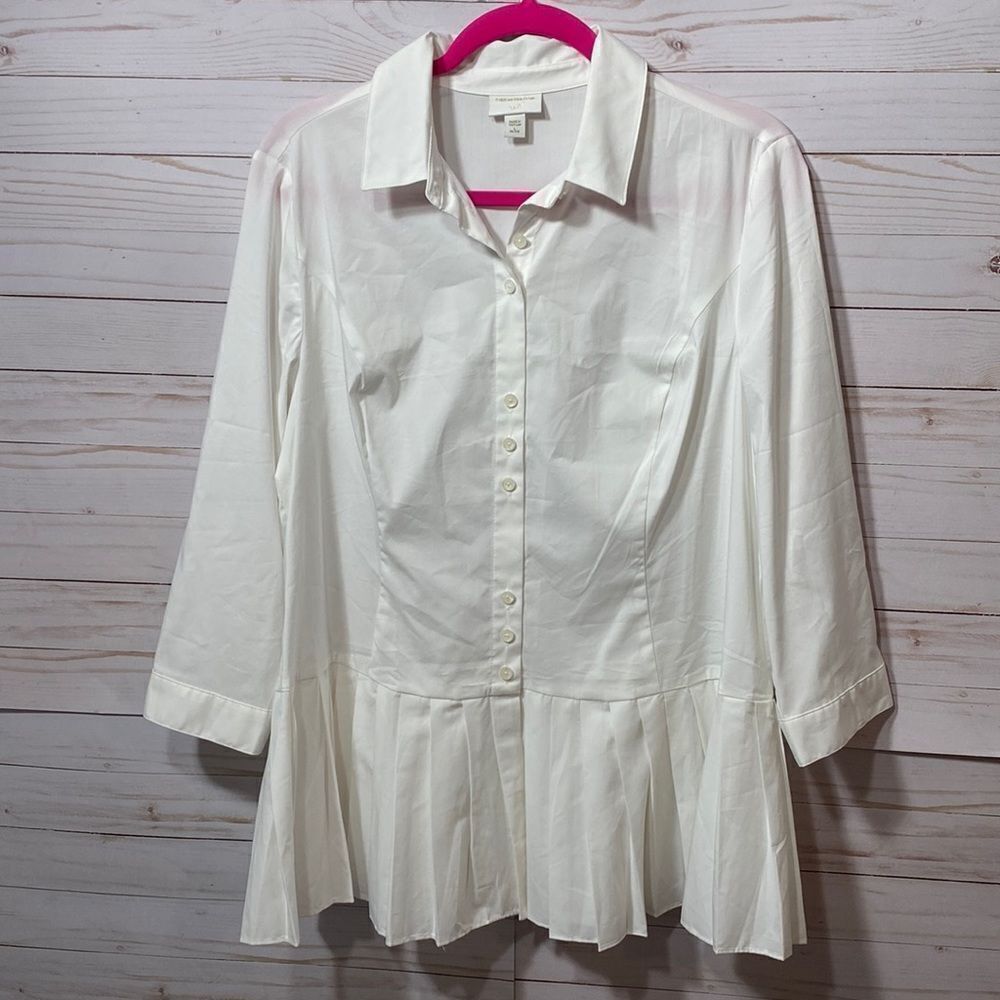 Christian Siriano X J. Jill Women's Pleated Border White Blouse